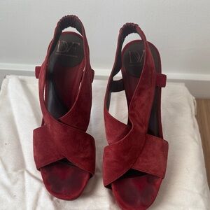 Diane Von Furstenberg Deep Red Suede Crisscross Slingback Heels